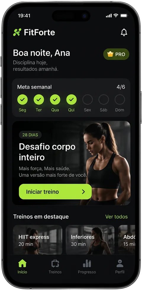 Celular completo com o app FitForte criado com Mina Ads Pro